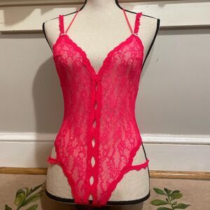 victoria’s secret vintage y2k hot pink halter cami lace bodysuit size small